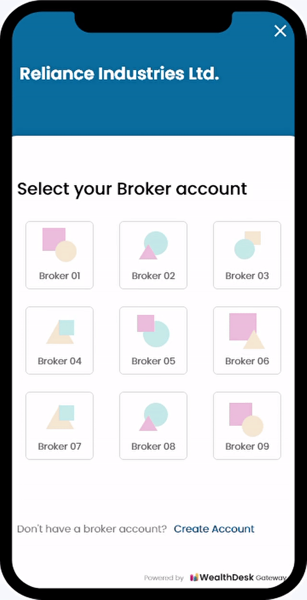 Once the user selects their broker, they will be prompted to enter their broking login credentials.